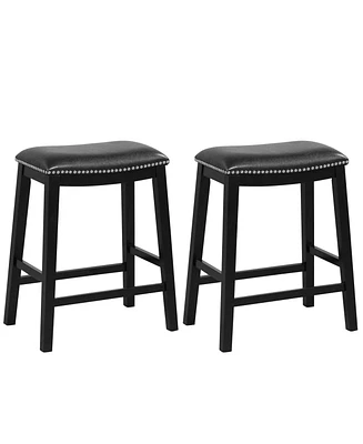 26-Inch Bar Stool Set of 2 Counter Height Saddle Stools with Upholstered Seat