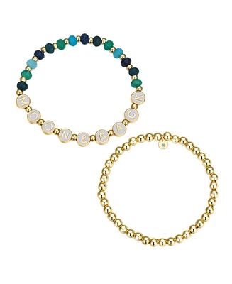 Unwritten Multi Blue Quartz Moon Back Stone and Beaded Stretch Bracelet Set