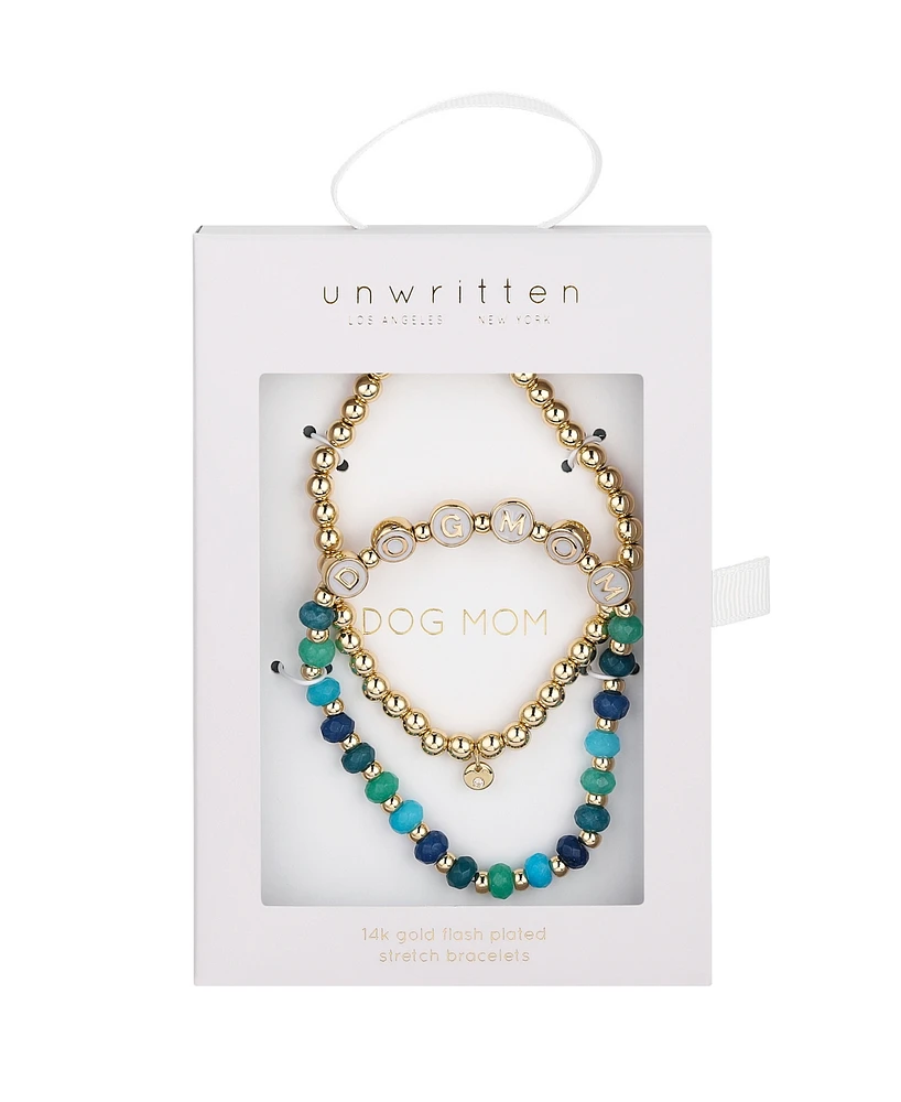 Unwritten Multi Blue Quartz Dog Mom Stone and Beaded Stretch Bracelet Set