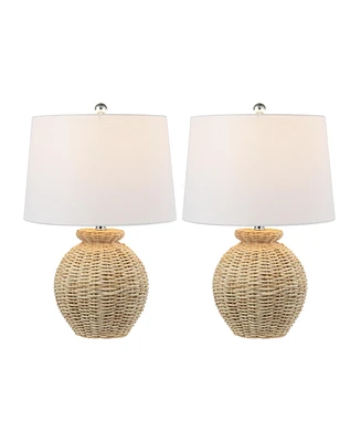 Jonathan Y Nora 22" Rustic Coastal Rattan Globe Led Table Lamps, Brown (Set of 2)