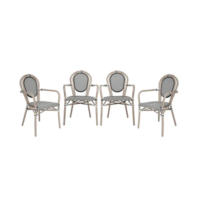 Merrick Lane Mael Set Of Four Stacking Thonet Bistro Style Chair With Arms, Textilene Seat