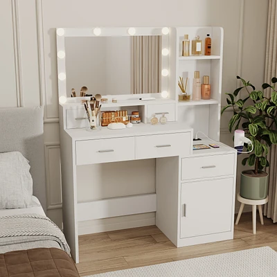 Smart mirror dressing table with storage and drawers