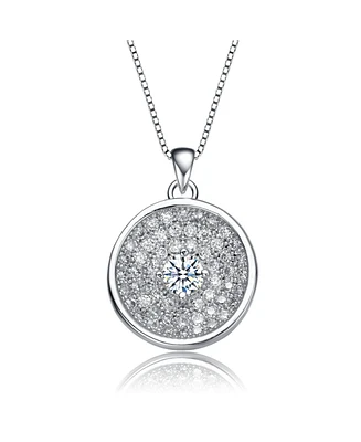 Classy Rhodium Plated Round Cz Pendant Necklace