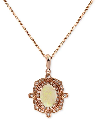 Effy Diamond (1/6 c.t. t.w.) and Opal (5/8 c.t. t.w.) Pendant in 14K Rose Gold