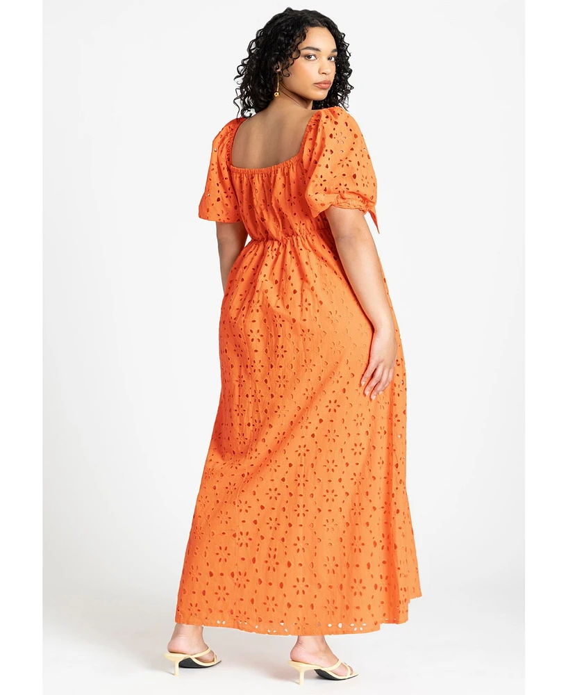 Eloquii Women's Plus Eyelet Tie Front Maxi Dress
