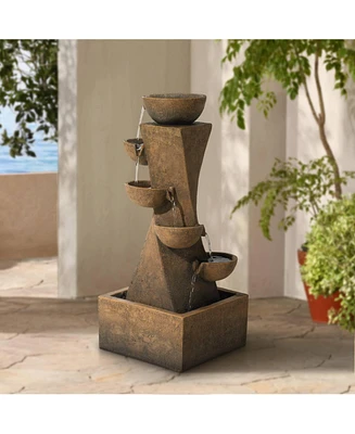 Cascading Bowls 27 1/2" High Large Modern Zen Indoor Outdoor Decor Faux Stone Floor Fountain with Light Led Standing Waterfall Water Feature for