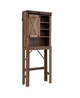 Sugift Wooden Bathroom Storage Cabinet with Sliding Barn Door and 3-level Adjustable Shelves
