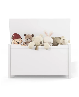 Kids Wooden Toy Box Storage With Safety Hinged Lid For Ages 3
