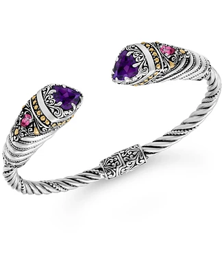 Devata Amethyst & Bali Uluwatu Cuff Bracelet in Sterling Silver and 18K Gold