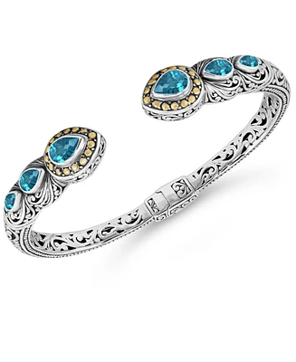 Devata London Blue Topaz & Bali Ubud Cuff Bracelet Sterling Silver and 18K Gold
