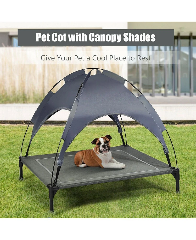 Sugift Portable Elevated Outdoor Pet Bed with Removable Canopy Shade