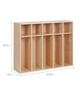 ECR4Kids Streamline 5-Section Coat Locker with Scoop Front Storage Bins, Toddler Size, Natural, Assorted