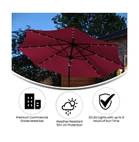 Kinsley 9 Ft Solar Patio Umbrella With Led Lights, Crank Handle And Push Button Tilt