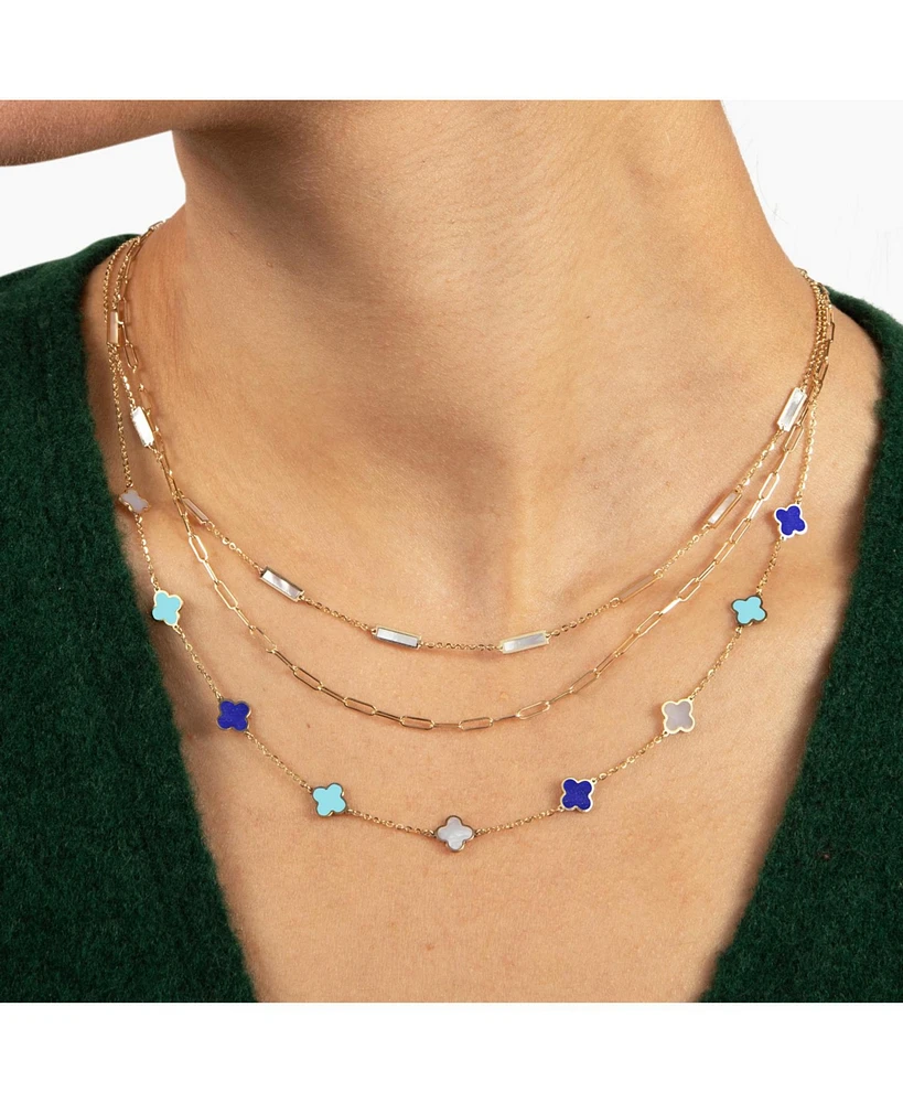 The Lovery Mini Blue Mixed Clover Necklace 14K Gold