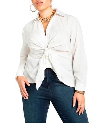Eloquii Plus Size Tie Front Collared Blouse