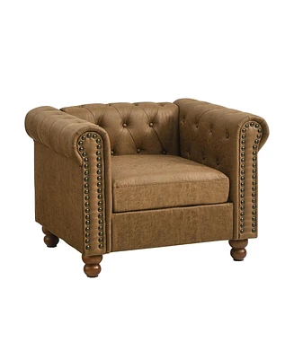 Chesterfield Fabric Sofa, Large-Brown