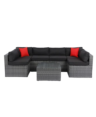 5-Piece Pe Rattan U Sofa Set with Black Cushion