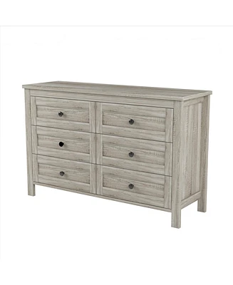 Retro Farmhouse Style Wooden Dresser With 6 Drawer, Storage Cabinet For Bedroom, Anitque Gray