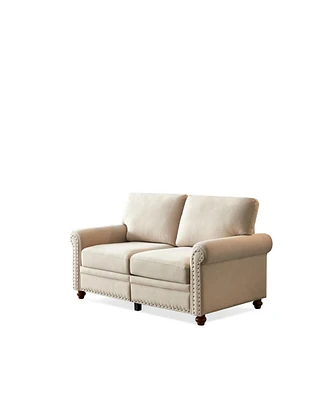 Linen Fabric Upholstery With Storage Loveseat (Beige)