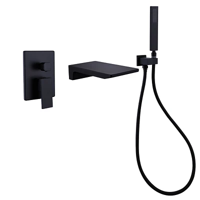 Matte Black Bathtub Faucet with Wall Mount and Handheld Shower