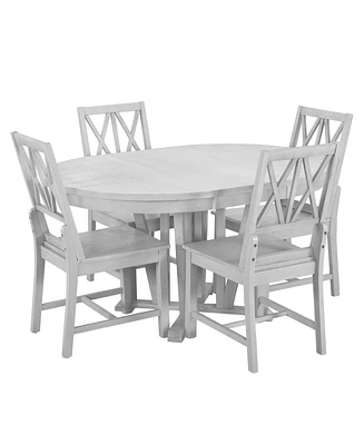 Rustic 5-Piece Dining Set with Extendable Table & Cross Back Chairs