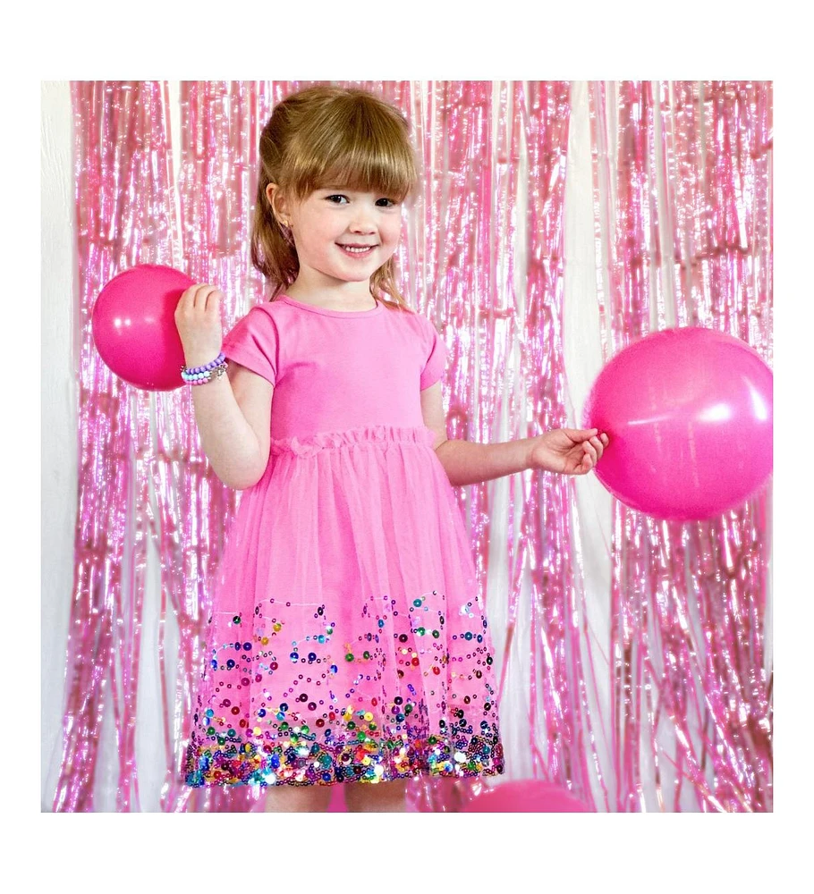 Sweet Wink Little Girls Raspberry Confetti Short Sleeve Tutu Dress