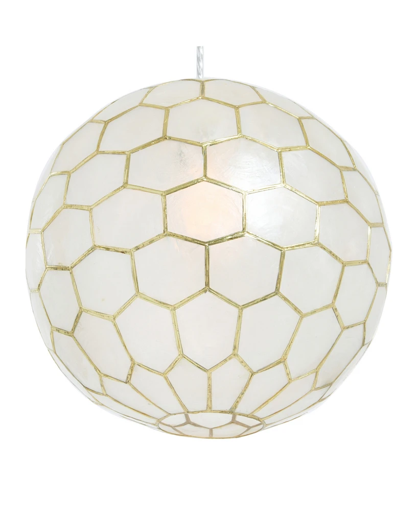 Storied Home Capiz Honeycomb Globe Pendant Light Capiz White Seashells with Antique