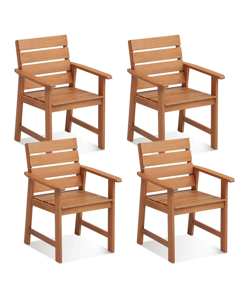 2 Pcs Patio Hardwood Chair Wood Dining Armchairs Breathable Slatted Seat Garden