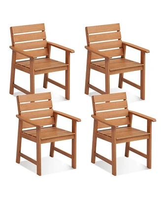 2 Pcs Patio Hardwood Chair Wood Dining Armchairs Breathable Slatted Seat Garden