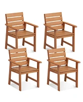 2 Pcs Patio Hardwood Chair Wood Dining Armchairs Breathable Slatted Seat Garden