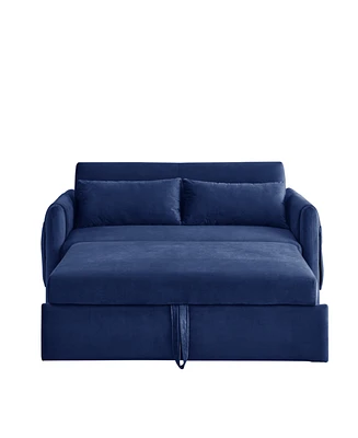 55" Modern Convertible Sofa Bed With 2 Detachable Arm Pockets, Velvet Loveseat Sofa With Pull Out