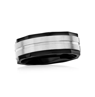 Stainless Steel Black with Silver Satin Ring