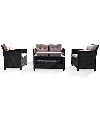 Gymax 4pcs Outdoor Rattan Furniture Set Cushioned Sofa w/Armrest Home