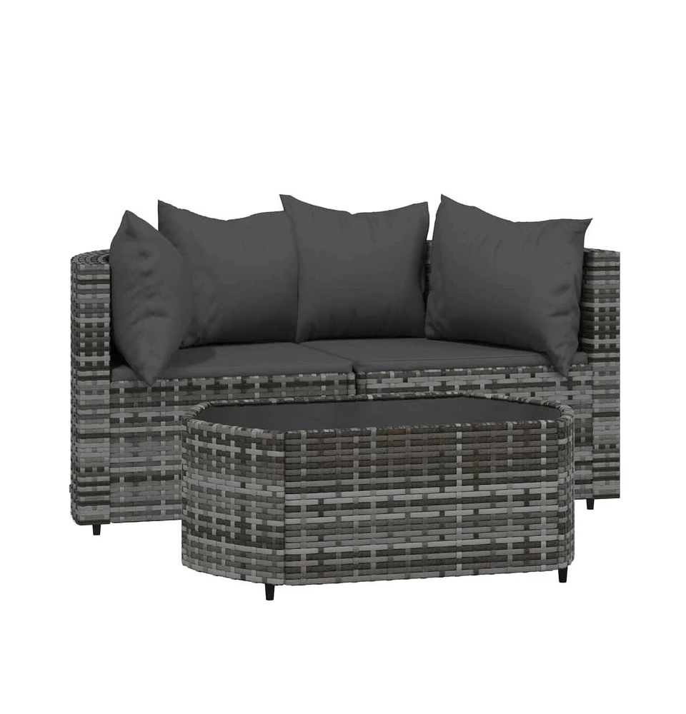 vidaXL 3 Piece Patio Lounge Set with Cushions Gray Poly Rattan