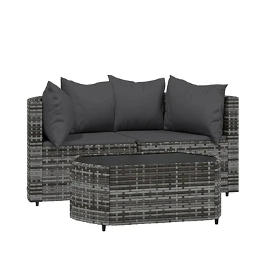 vidaXL 3 Piece Patio Lounge Set with Cushions Gray Poly Rattan