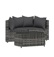 vidaXL 3 Piece Patio Lounge Set with Cushions Gray Poly Rattan
