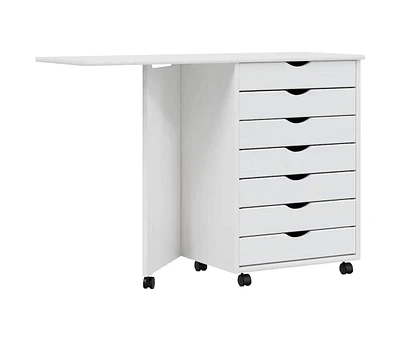Rolling Cabinet with Desk Moss White Solid Wood Pine