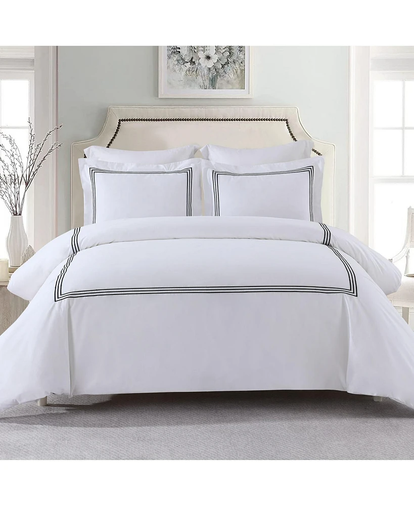 Egyptian Linens Adeline 100% Cotton Percale Embroidered Duvet Cover Set