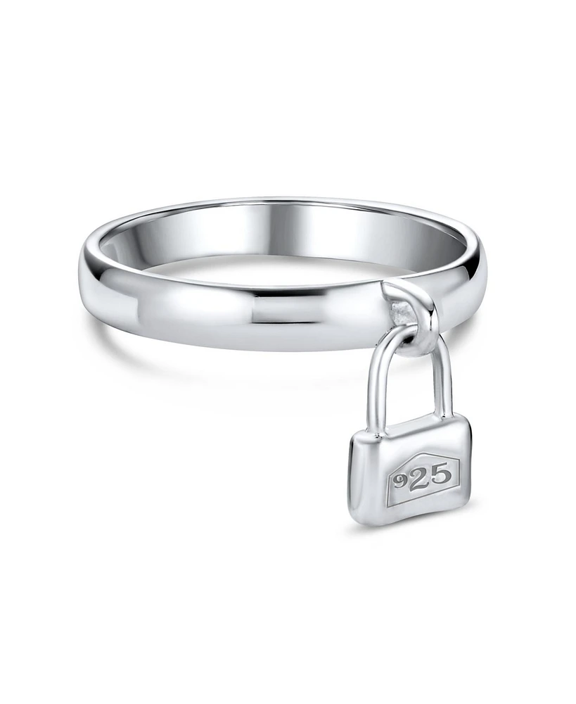 Bling Jewelry Silver Ring with Dangle Charm Pad Lock Sterling