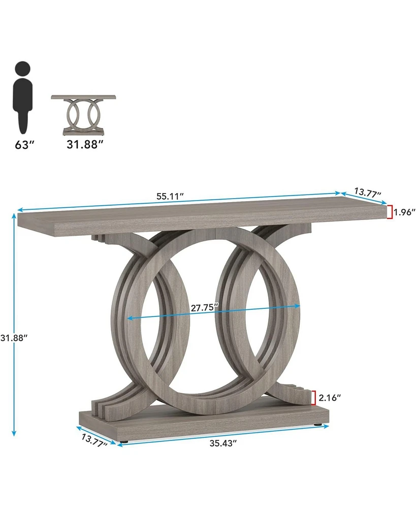 Tribesigns 55 inches Console Table with Geometric Base, Farmhouse Hallway Table, Wooden Entryway Vintage Sofa Unique Long Accent f