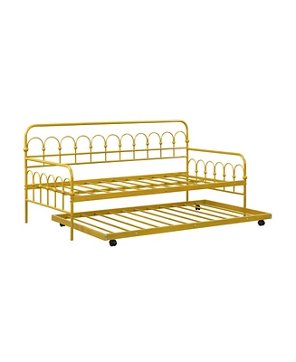 Twin Size Golden Metal Daybed with Trundle and Lockable Wheels-Twin Size