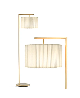 Brightech Montage Modern 60" Led Arc Floor Lamp with Pleated Fabric Drum Shade, Smart Plug Compatible, Bulb Included