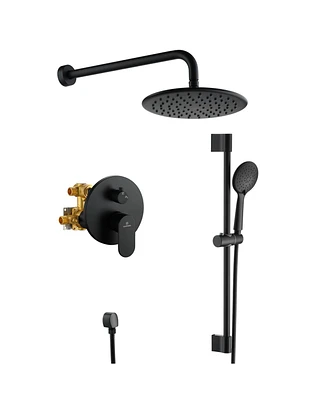 Mondawe 9" Wall Mounted Rainfall Shower System Set with Hanheld Spray & Slide Bar, Brushed Nickel