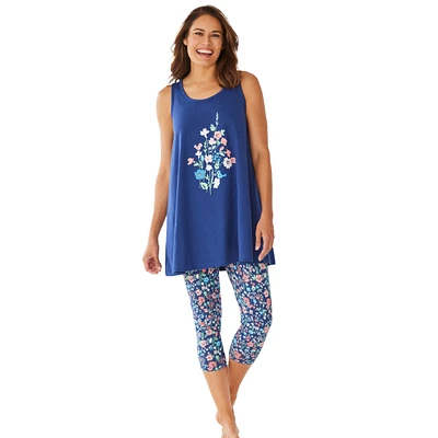 Dreams & Co. Women's Scoopneck Tank Capri Legging Pj Set