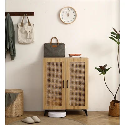 Double-Door Rattan Shoe Cabinet with Large Storage Space