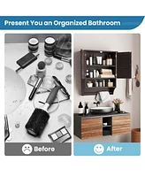 Bathroom Wall Mounted Medicine Cabinet with Louvered Doors & Towel Bar
