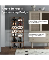 Patented 7-Tier Double Rows Shoe Rack Vertical Wooden Storage Organizer Rustic