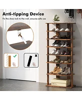 Patented 7-Tier Double Rows Shoe Rack Vertical Wooden Storage Organizer Rustic