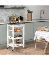 Compact Kitchen Island Cart Rolling Service Trolley with Stainless Steel Top Basket