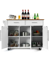 Kitchen Island Trolley Cart Wood Brown Top Rolling Storage Cabinet